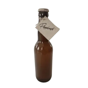 Flaska med päppelmust från Fristorps gård, naturligt grumlig dryck av päron och äpple.