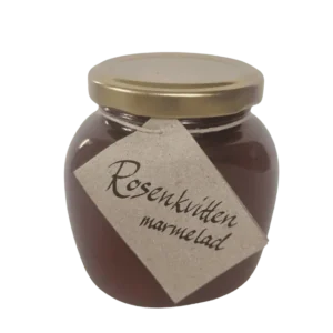 Burk med rosenkvittenmarmelad från Fristorps gård.