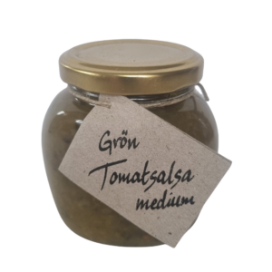Burk med grön tomatsalsa från Fristorps gård gjord på gröna tomater och jalapeño.